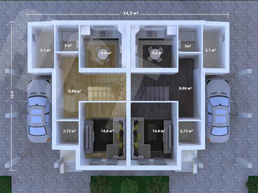 Проект двухэтажный дом для двух семей по 3-6 человек проект w-95